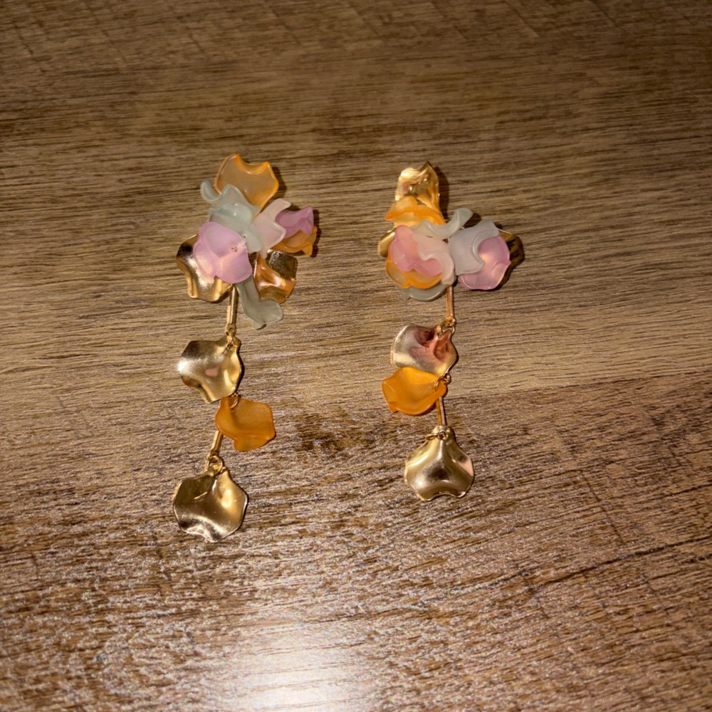 Floral Gold and Pink Earrings